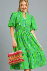 Umgee Printed Midi Dress with Ruffled Hem OutfitFlow