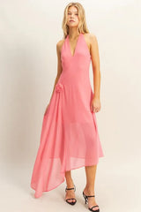 HYFVE Chiffon Halter Asymmetrical Hem Dress OutfitFlow