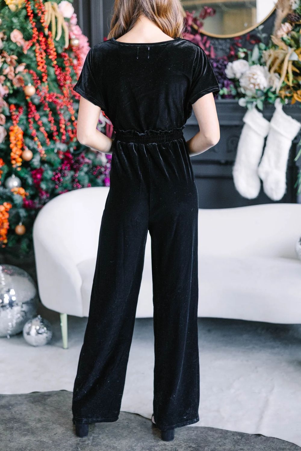 Outfit Flow - Drawstring Surplice Short Sleeve Jumpsuit