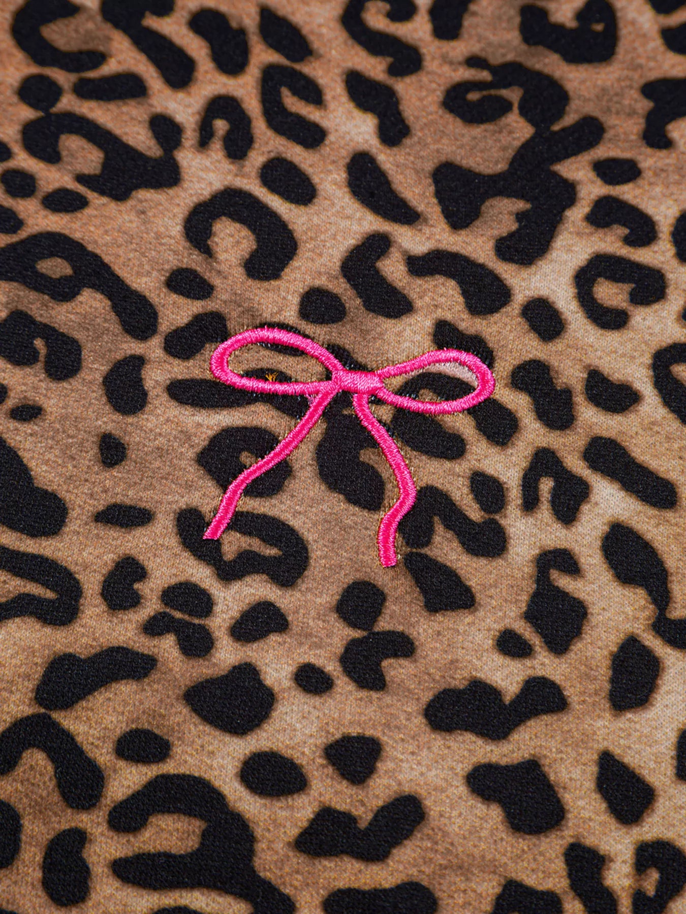 Leopard Print Contrast Trim Long Sleeve Top and Pants Set OutfitFlow