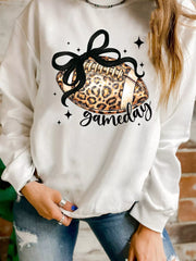 Game Day Leopard Rugby Graphic Customized Crew Neck Sweatshirt Trendsi