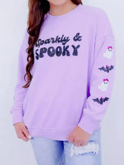 Full Size Halloween Round Neck Long Sleeve Sweatshirt Plus Size Purple OutfitFlow
