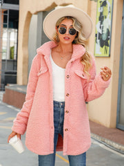 Button Down Collared Coat Blush Pink Trendsi