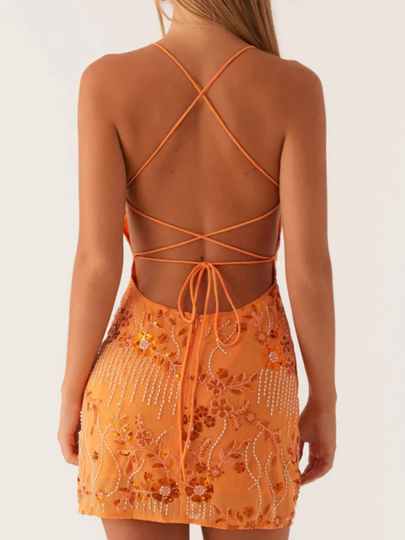 Backless Embroidered Sequin Cami Dress OutfitFlow
