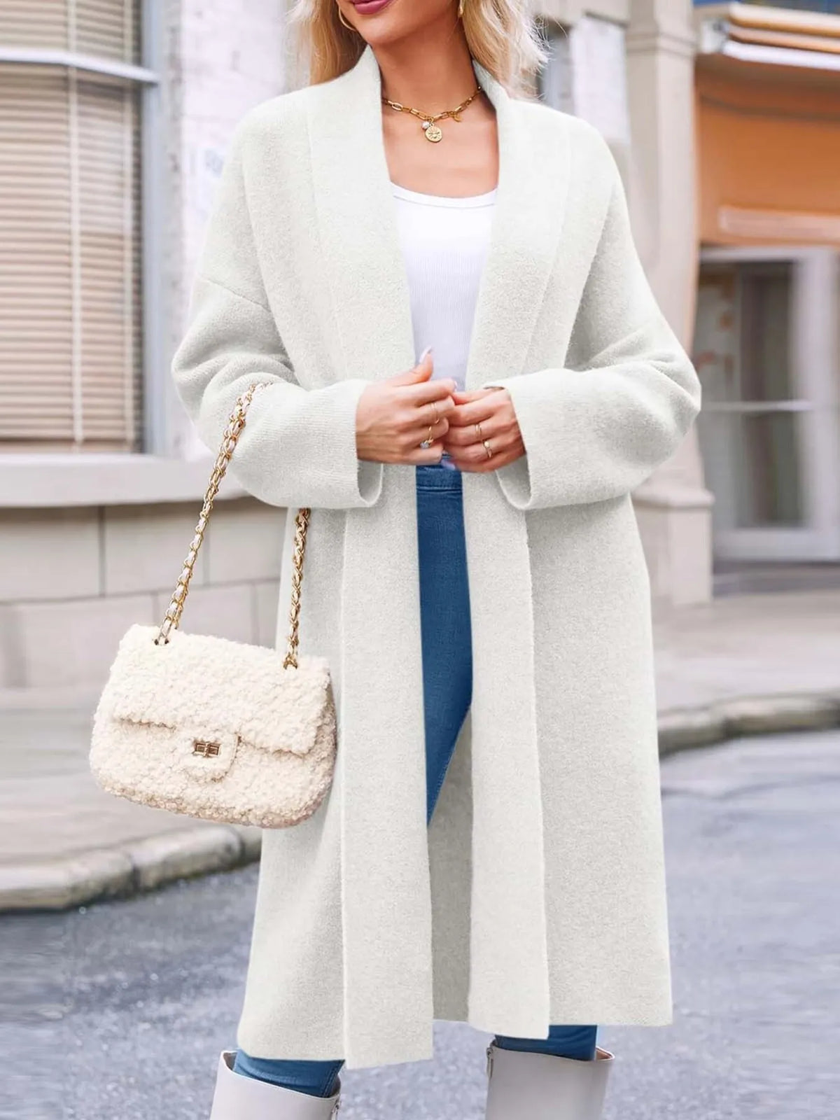 Open Front Longline Coat White OutfitFlow
