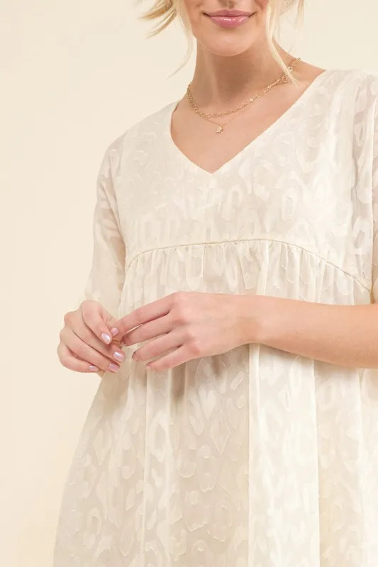 And The Why Woven Leopard Baby Doll Roll-Sleeve Casual Dress OutfitFlow