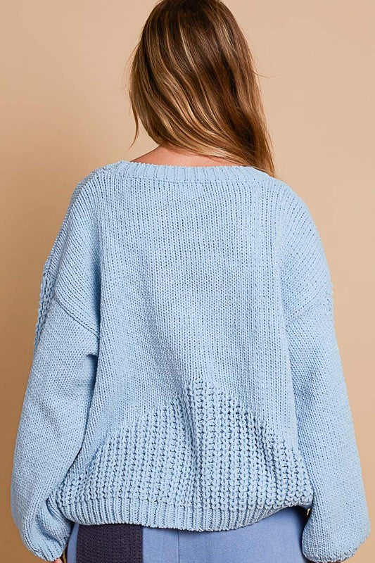 Outfit Flow - POL Crochet Flower Round Neck Dropped Shoulder Sweater