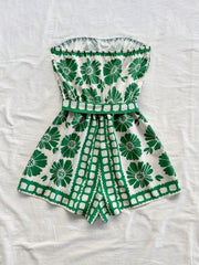 Printed Tube Tie Waist Romper OutfitFlow