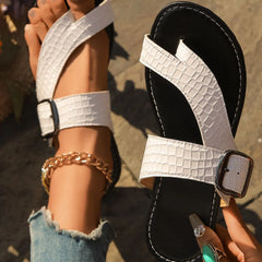 Toe Post Flats Sandals White OutfitFlow