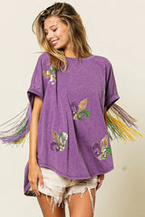 BiBi Vintage Washed Fleur Mardi Gras Top VINTAGE VIOLET OutfitFlow