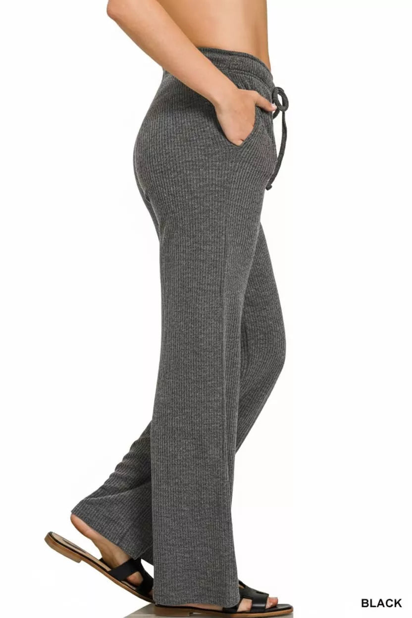 Zenana Ribbed Drawstring Lounge Pants OutfitFlow