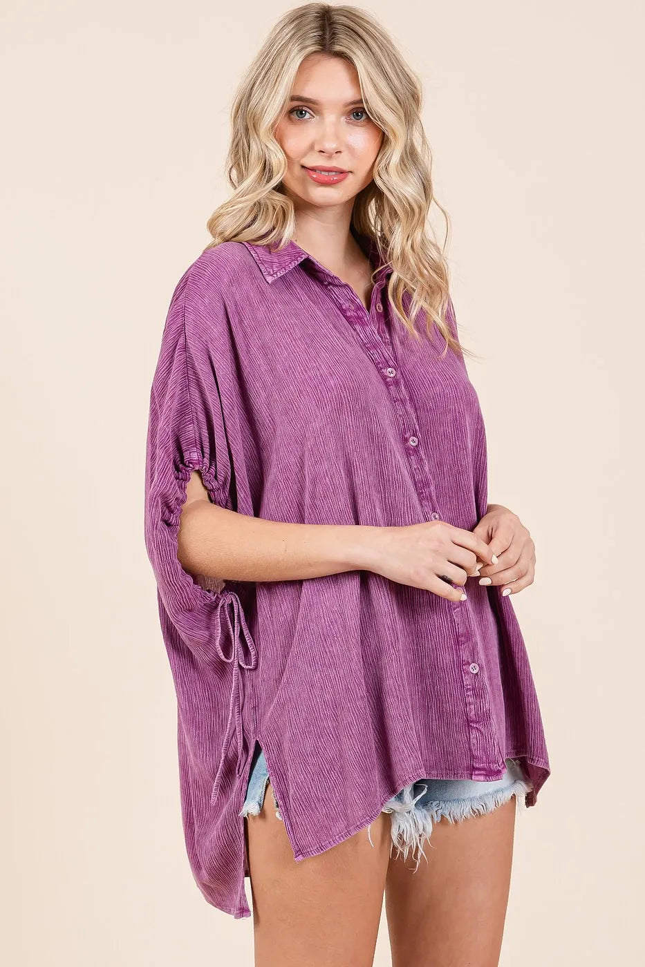 Mittoshop Mineral Wash Loose Fit Button Down Shirt OutfitFlow