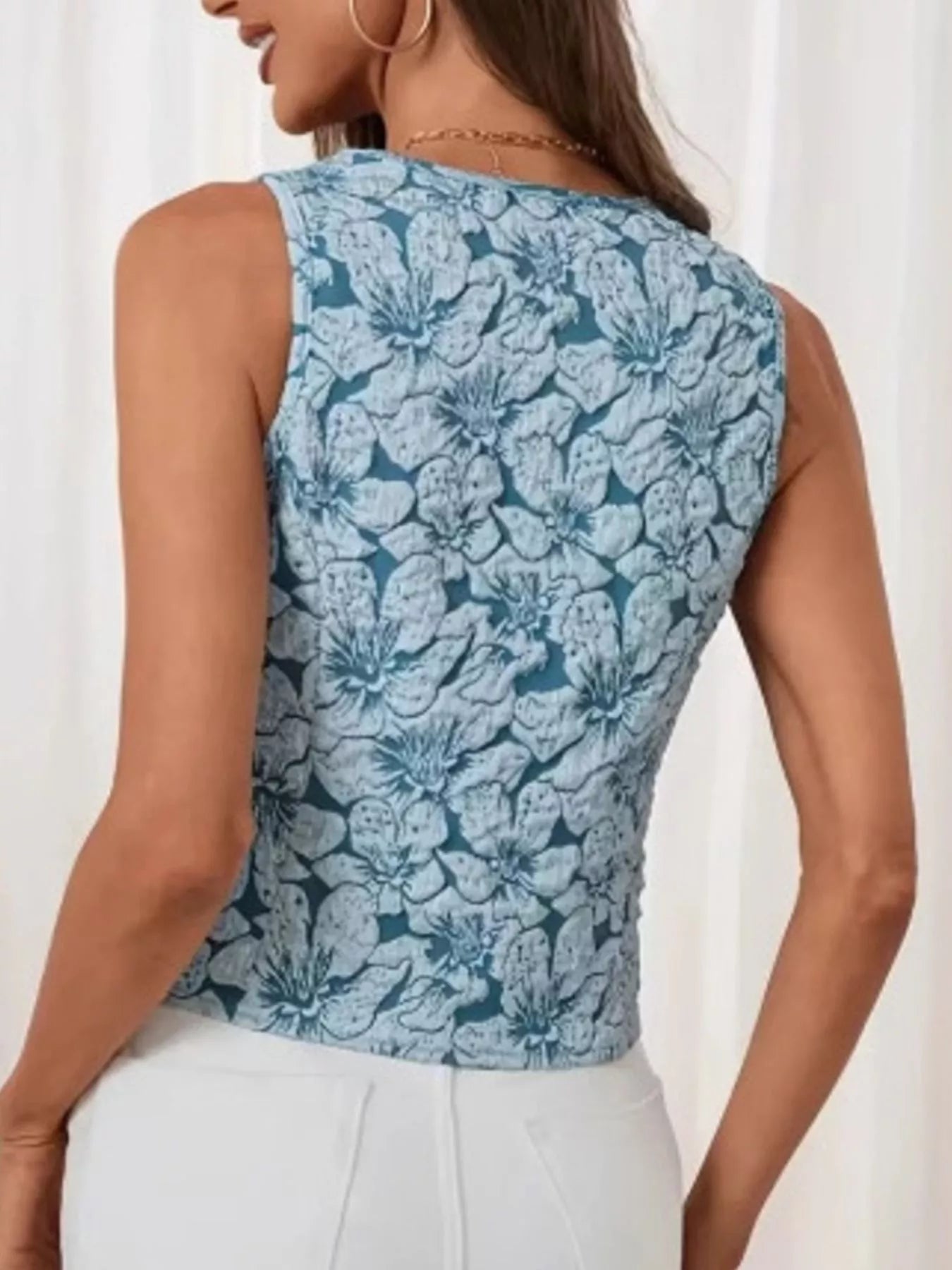 Floral Jacquard Button-Front Vest Coat Trendsi