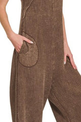 Zenana Double Gauze Washed Wide Leg Overalls OutfitFlow