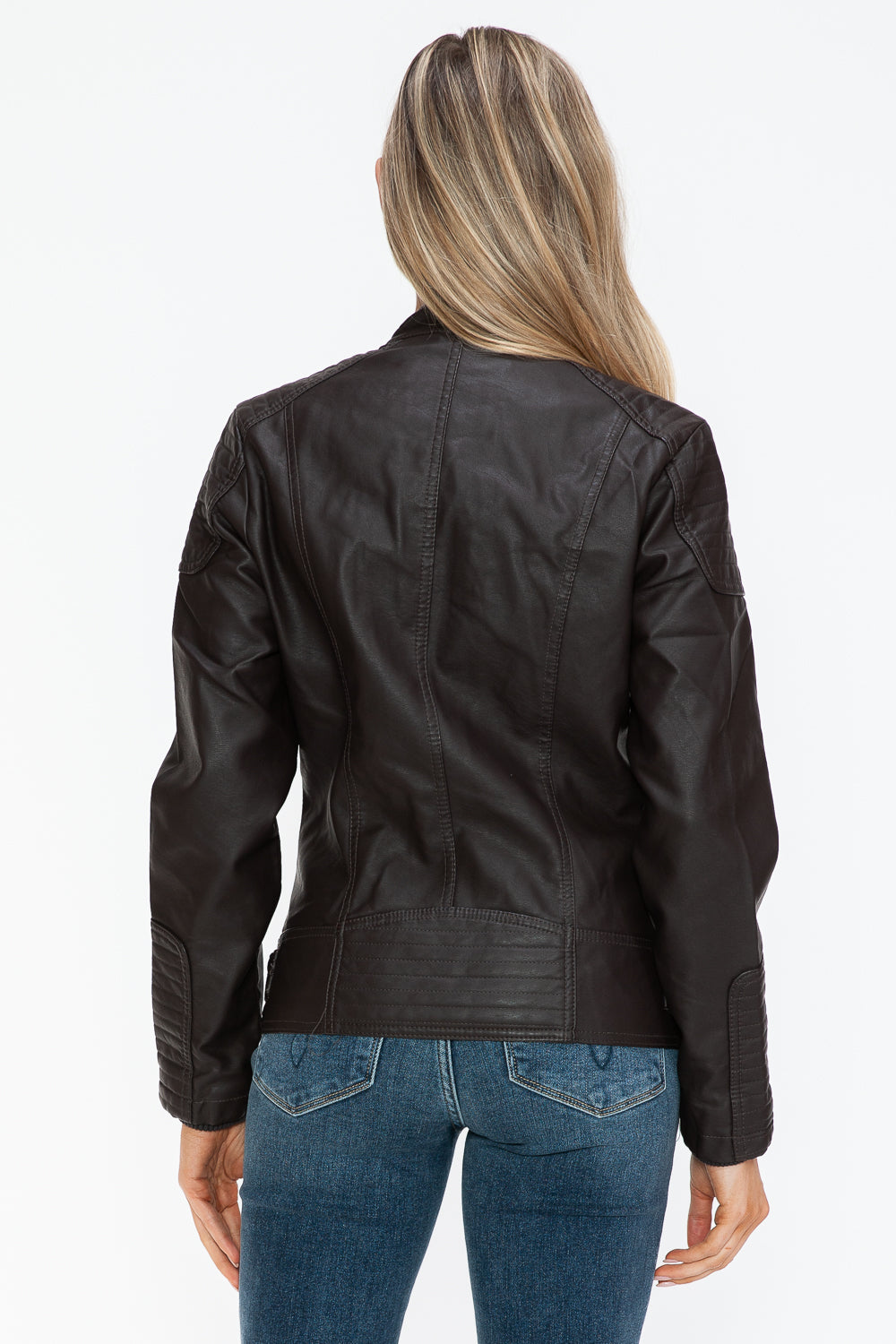 Outfit Flow - Snobbish Faux Leather Biker Jacket with Side Zip Pockets