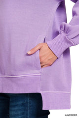 Zenana Pigment Dye Fleece Hi-low Hem Sweatshirt With Pocket Trendsi