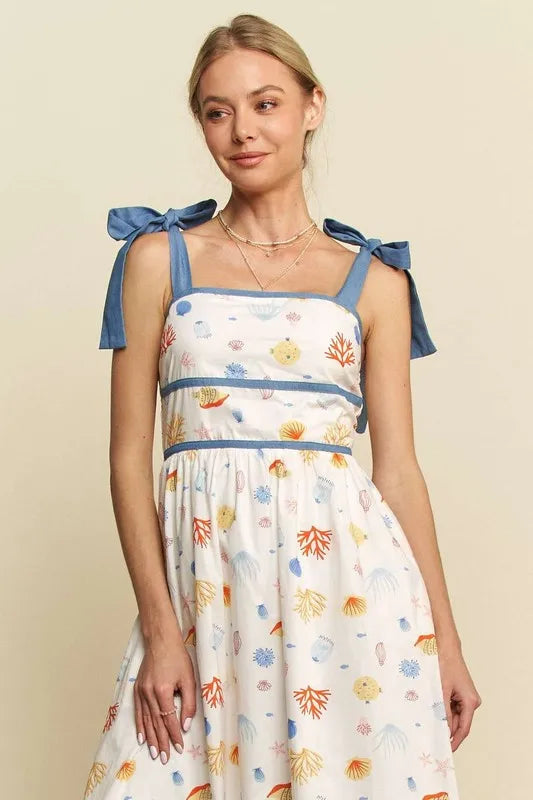 Davi & Dani Denim Binding Detail Smocking Summer Maxi Dress OutfitFlow