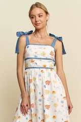Davi & Dani Denim Binding Detail Smocking Summer Maxi Dress OutfitFlow