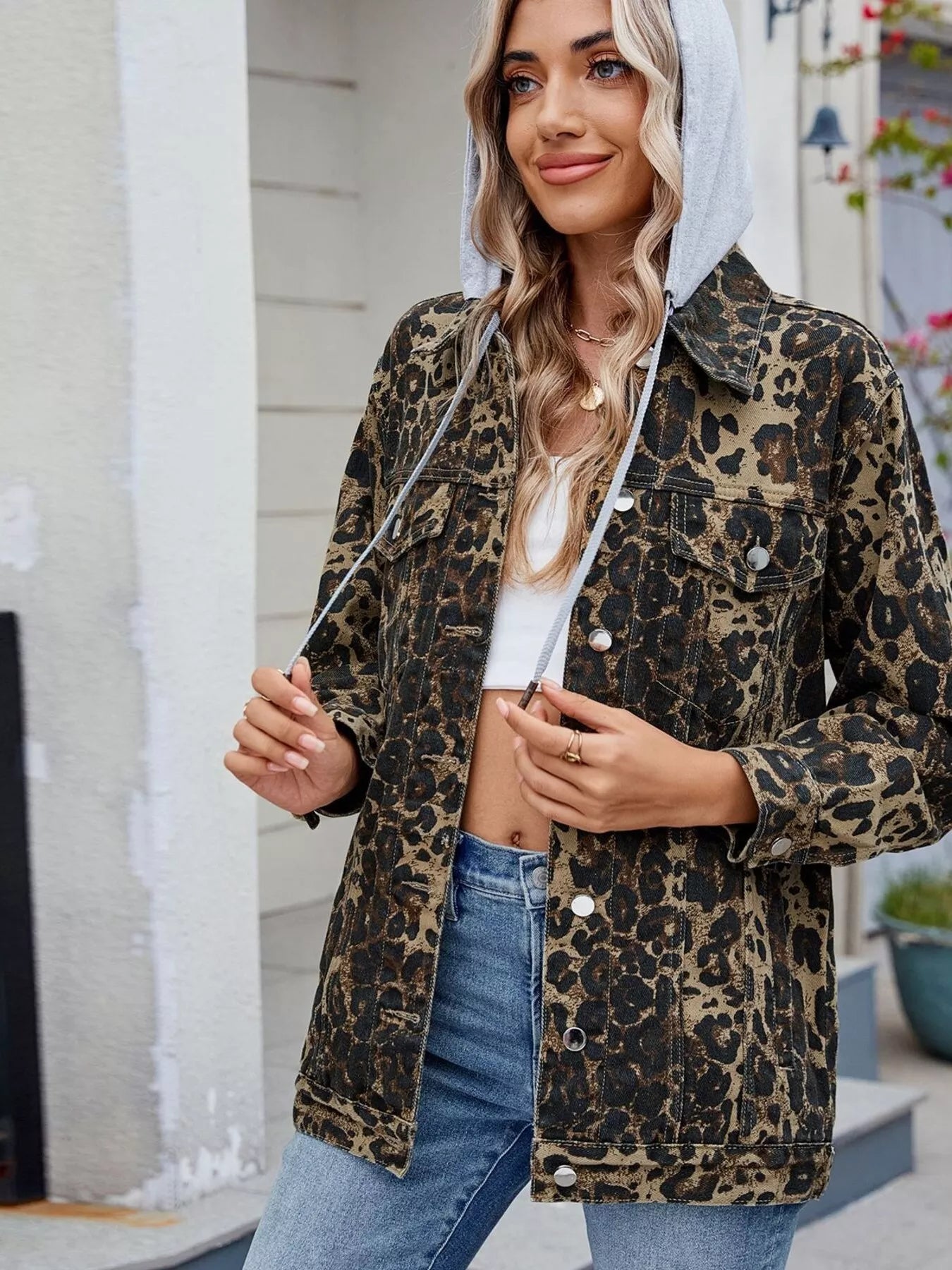 Button Up Long Sleeve Denim Jacket OutfitFlow