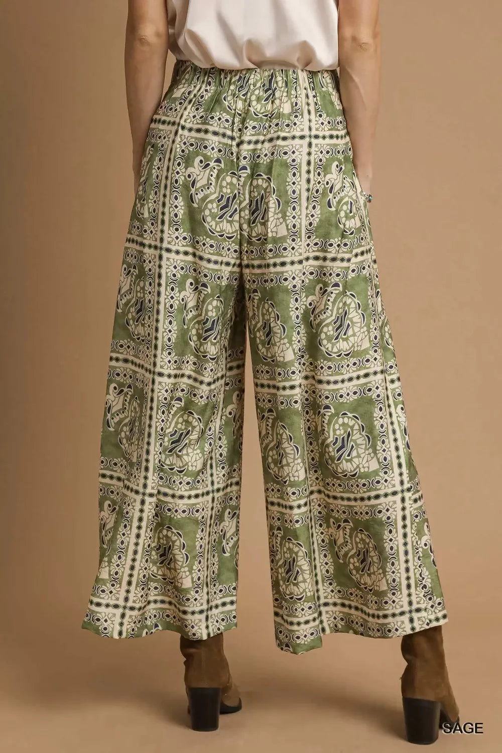 Umgee Bohemian Print Pants with Pockets OutfitFlow