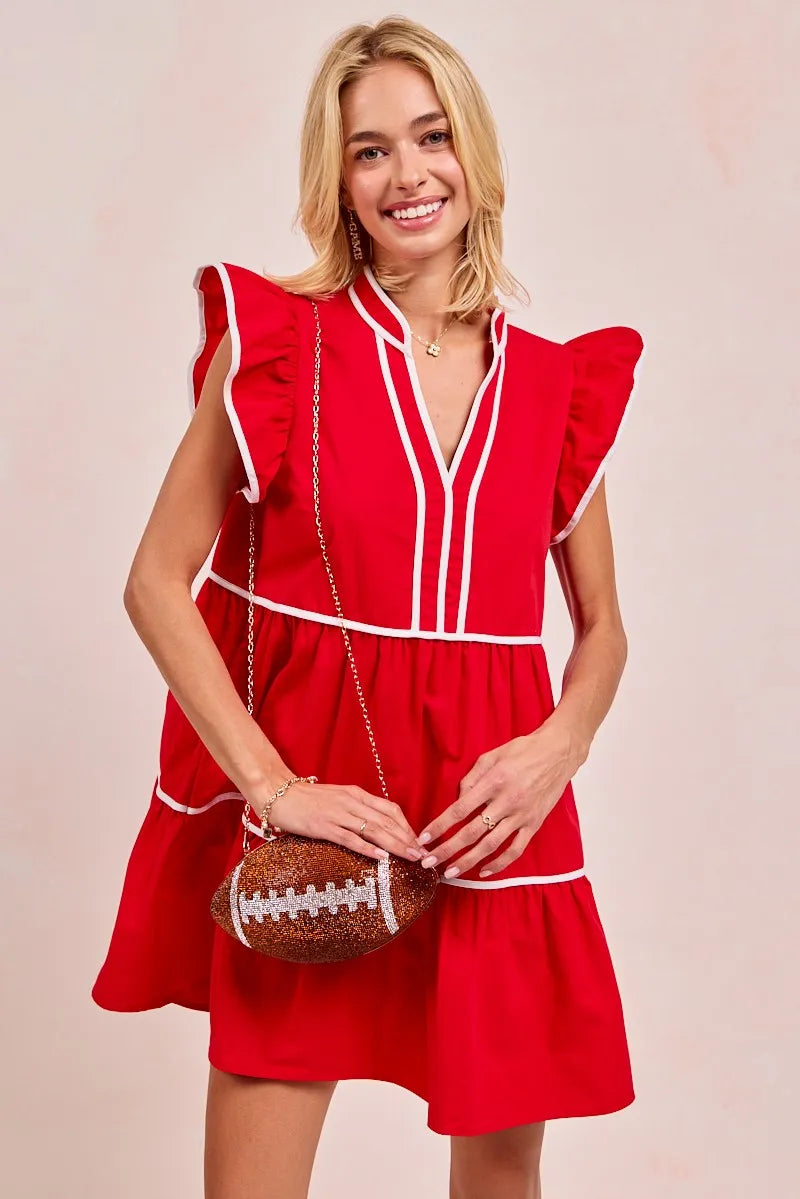 BiBi Gameday Theme Contrast Binding Ruffled Dress OutfitFlow