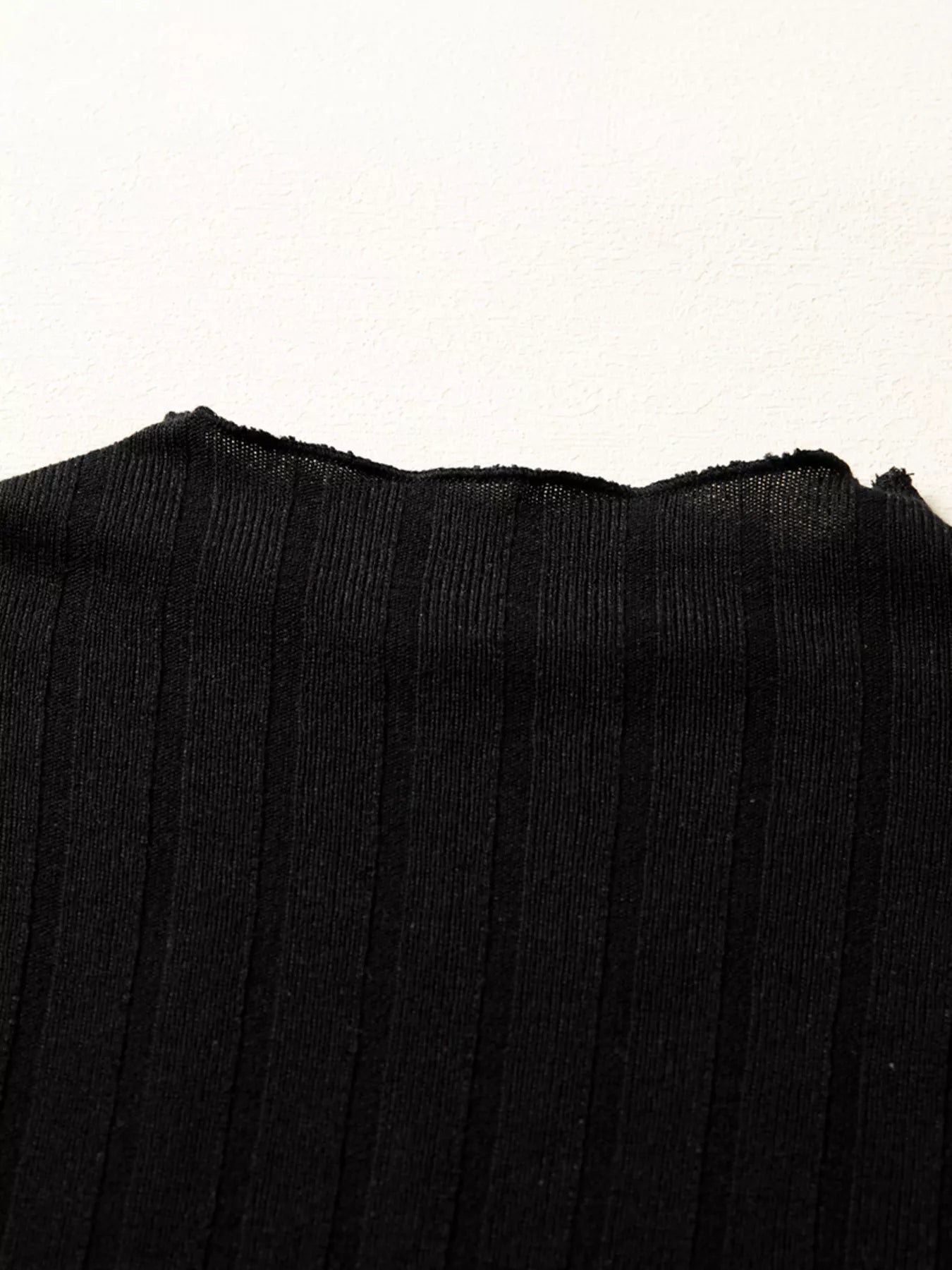Frilled Neck Ribbed Knit Patchwork Long Sleeve Mini Dress OutfitFlow