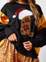 Christmas Sequin Boot Long Sleeve Sweatshirt OutfitFlow