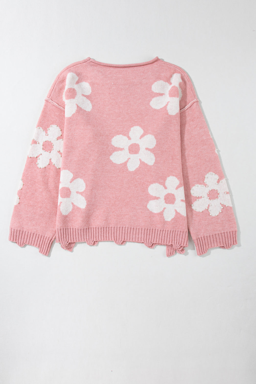 Outfit Flow - Pearl Trim Flower Round Neck Sweater