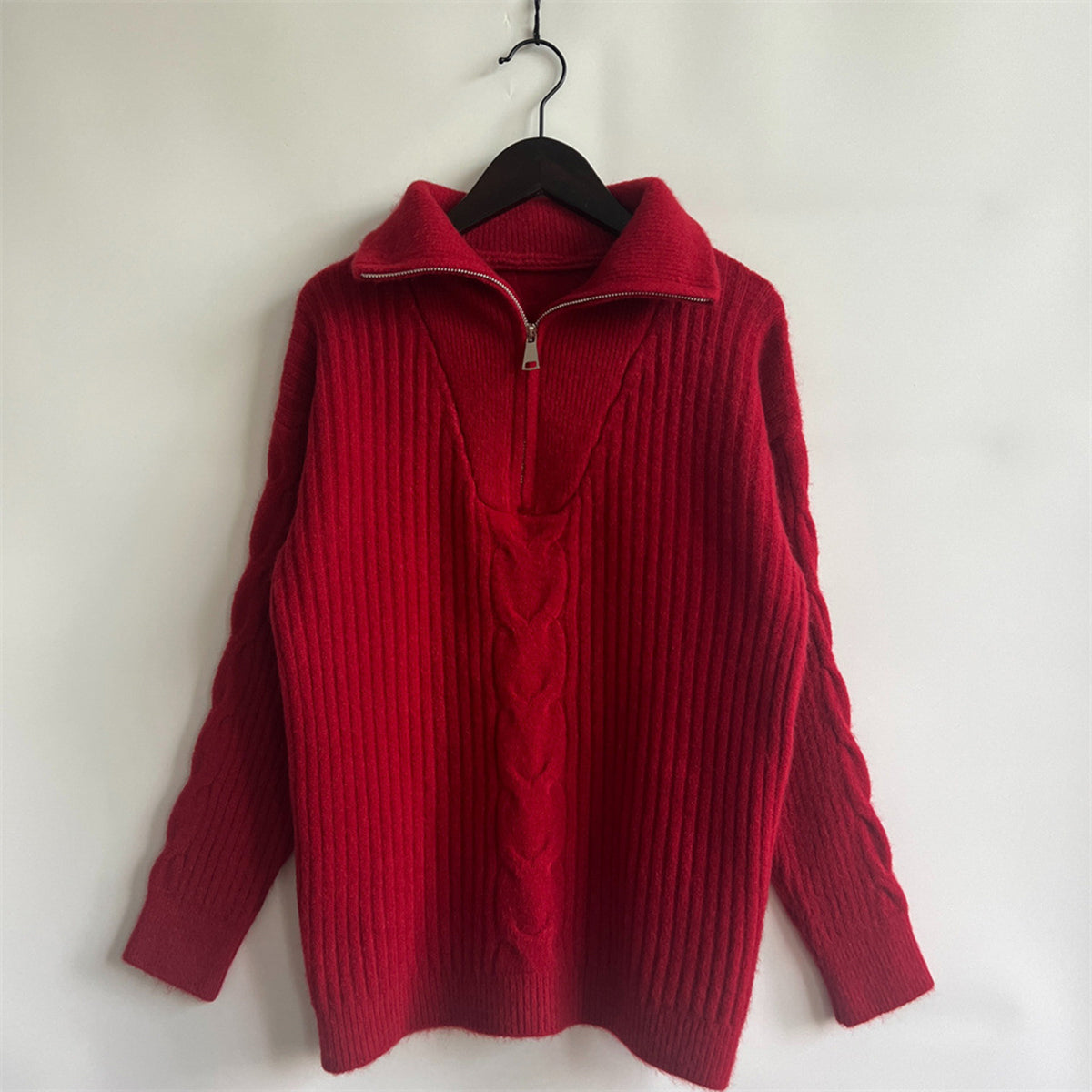 Ribbed Half Zip Long Sleeve Sweater