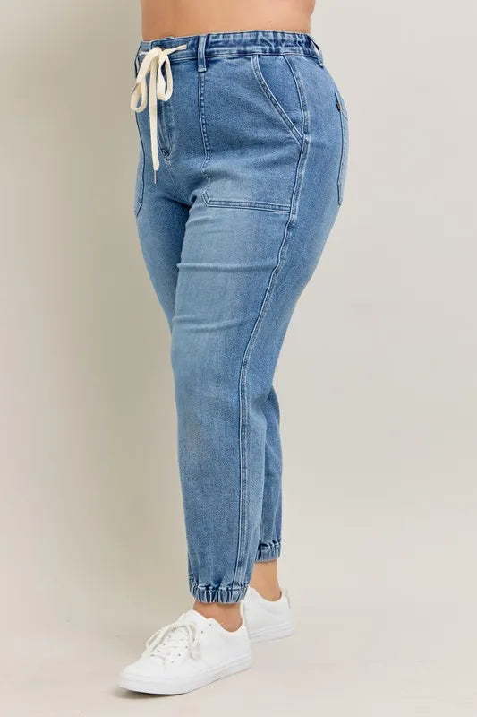 Judy Blue Full Size High Waist Denim Jogger Plus Size OutfitFlow