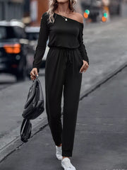 One Shoulder Long Sleeve Jumpsuit OutfitFlow