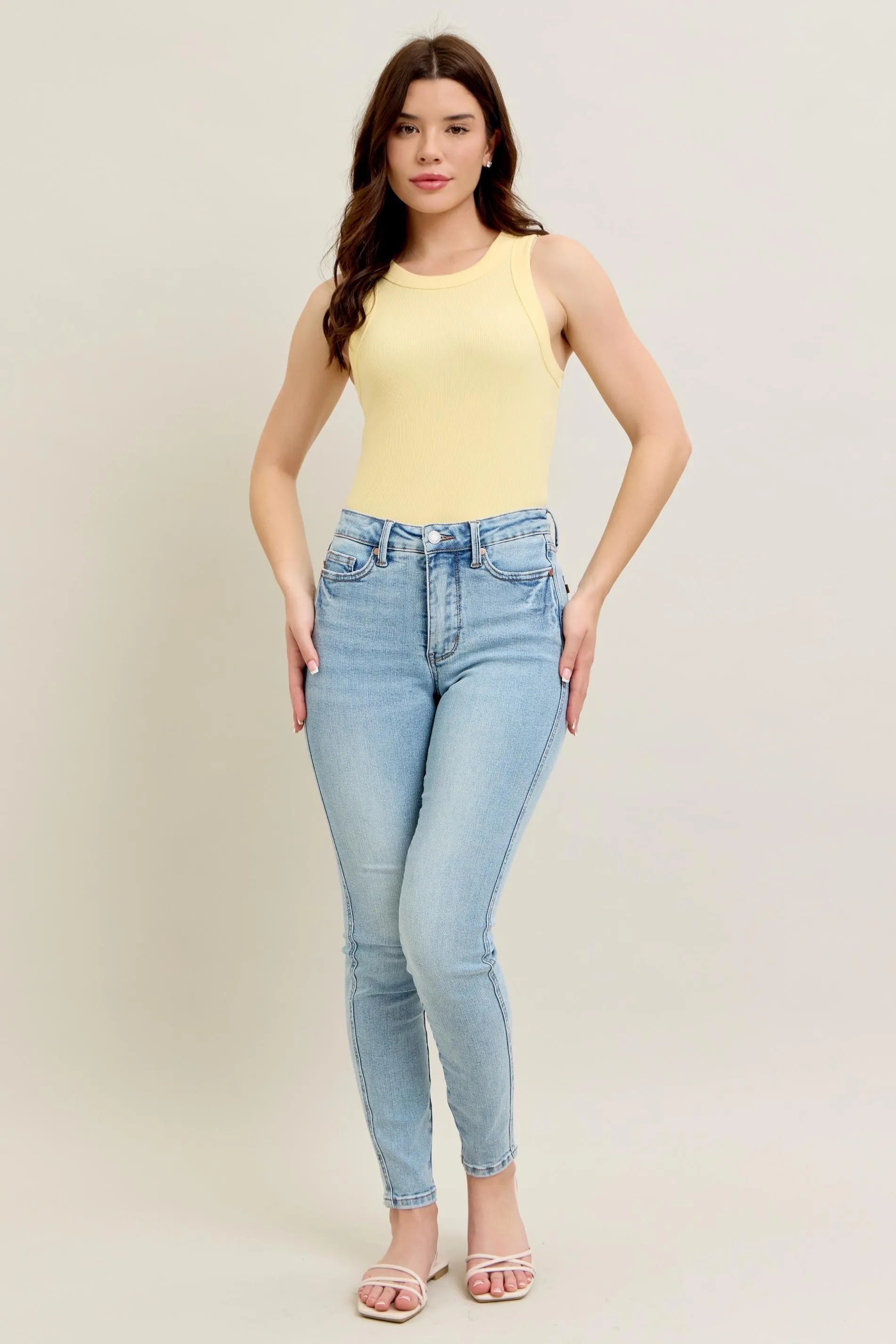 Judy Blue Full Size Mr Tummy Control Vintage Wash Skinny Jeans Plus Size OutfitFlow