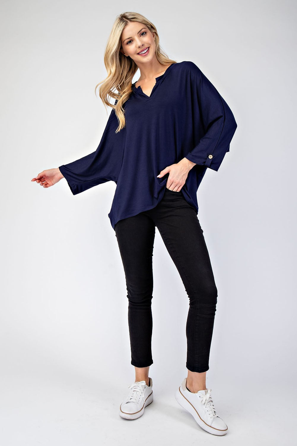 Outfit Flow - Celeste Full Size Notched Three-Quarter Sleeve Blouse