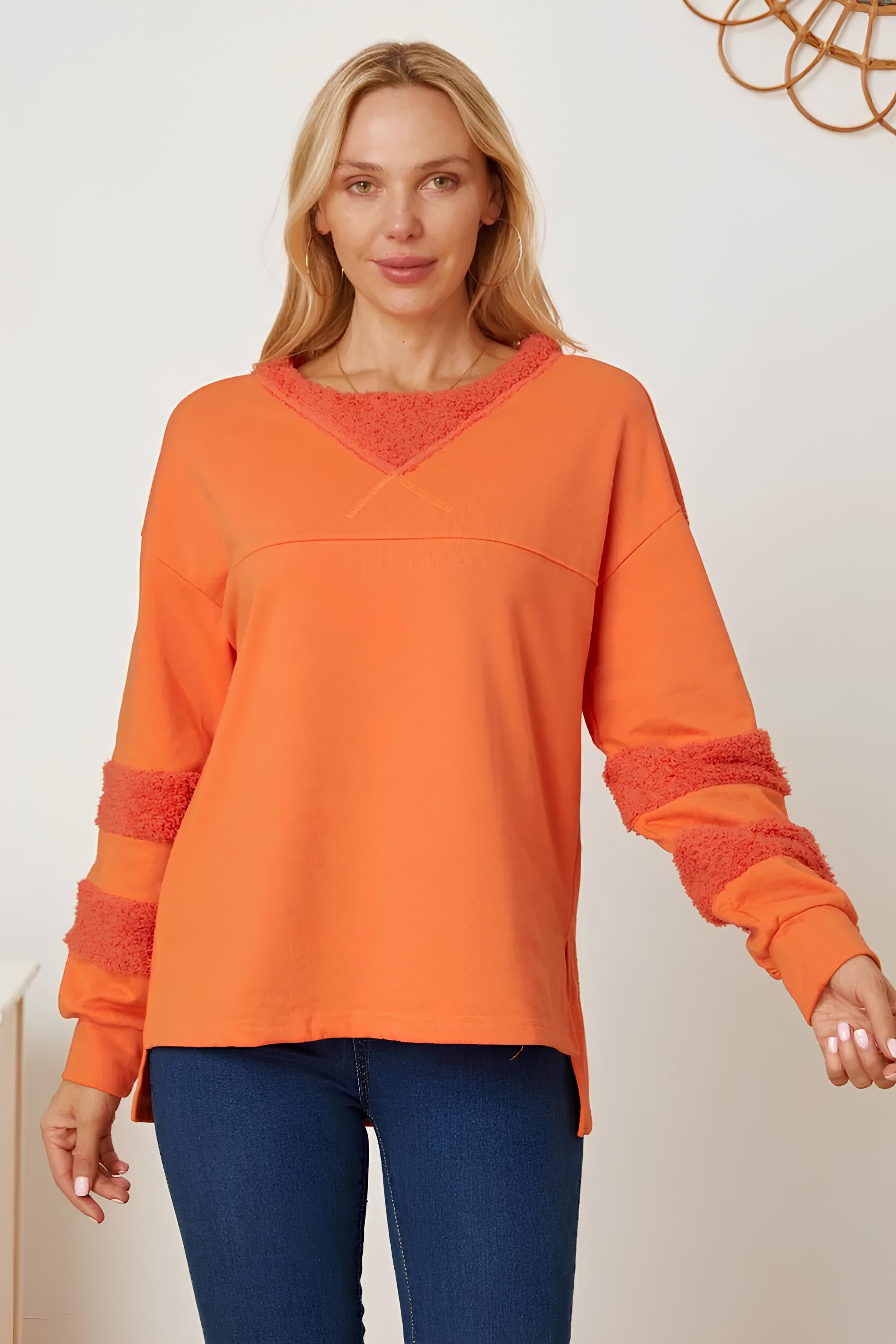 Outfit Flow - High-Low Round Neck Long Sleeve Sweatshirt