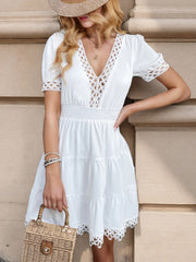 Lace Trim V-Neck Mini Dress OutfitFlow