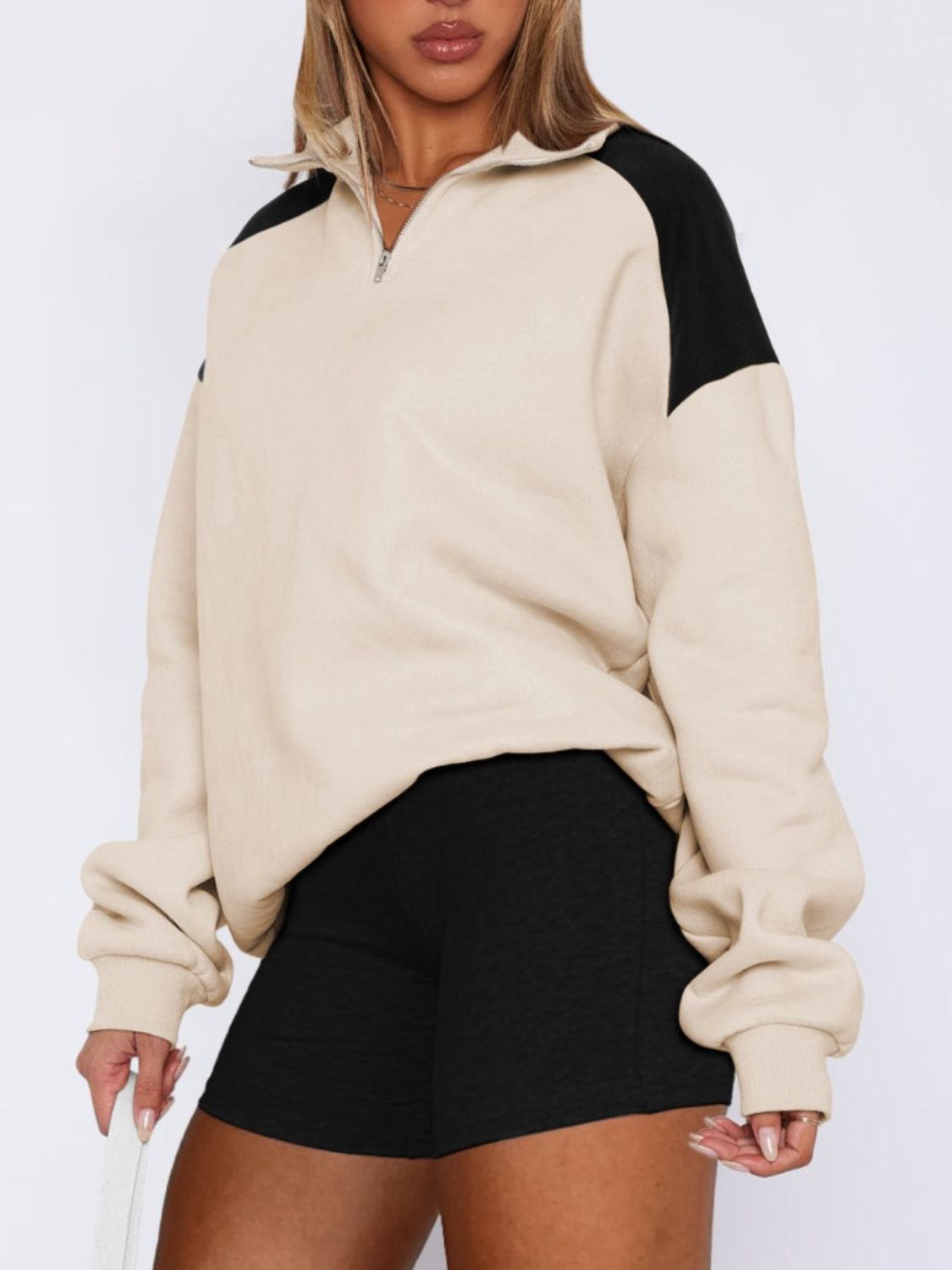 Outfit Flow - Contrast Quarter Zip Long Sleeve Sweatshirt