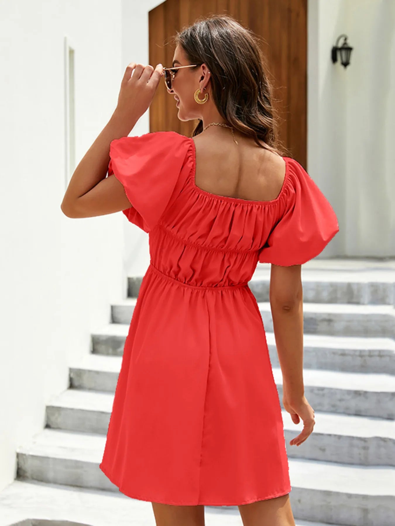 Off-Shoulder Puff Sleeve Mini Dress OutfitFlow