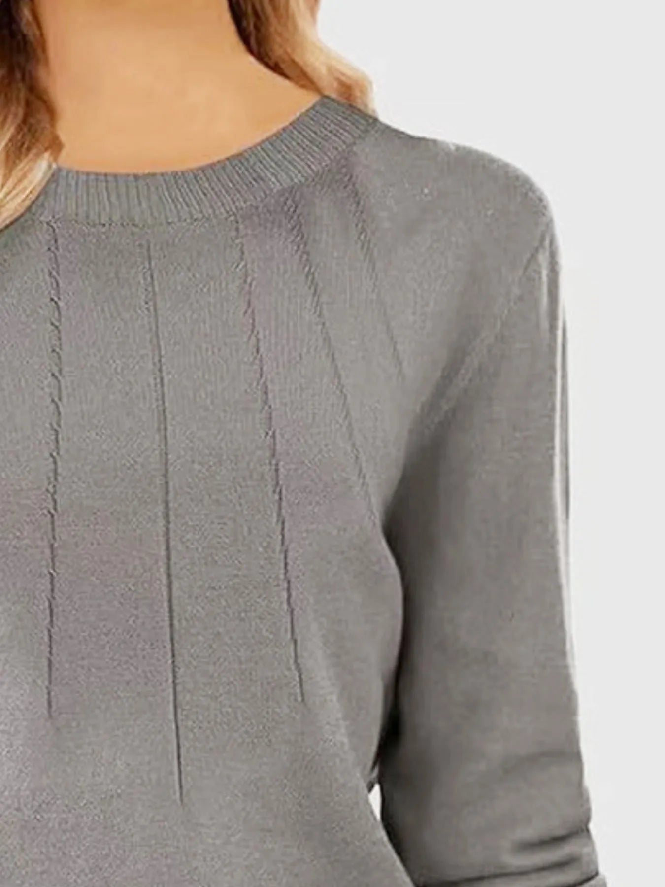 Ribbed Hem Long Sleeve Sweater OutfitFlow