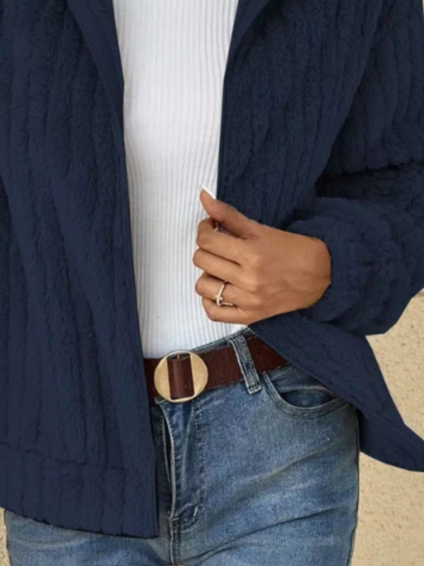 Full Size Zip-Up Long Sleeve Texture Jacket Plus Size OutfitFlow