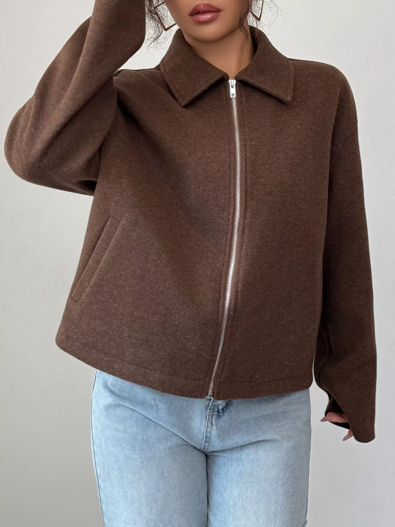 Casual Zip-Up Long Sleeve Jacket Trendsi