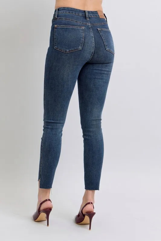 Judy Blue Full Size High Waist Tummy Control Step Hem Skinny Jeans Plus Size OutfitFlow