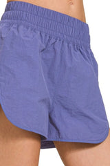 Zenana Windbreaker Smocked Waistband Running Shorts OutfitFlow