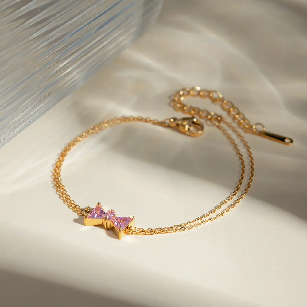 Stainless Steel Zircon Bow Bracelet OutfitFlow