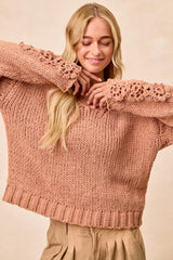 BiBi Chunky Knit Sweater with Flower Detail Sleeves OutfitFlow