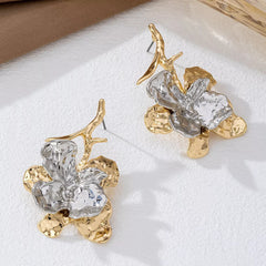 Stainless Steel Flower Statement Drop Earrings OutfitFlow