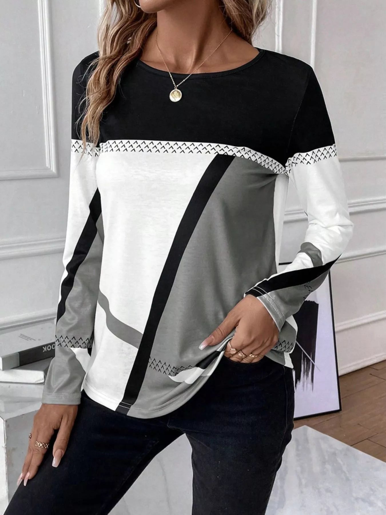 Color Block Long Sleeve T-Shirt OutfitFlow