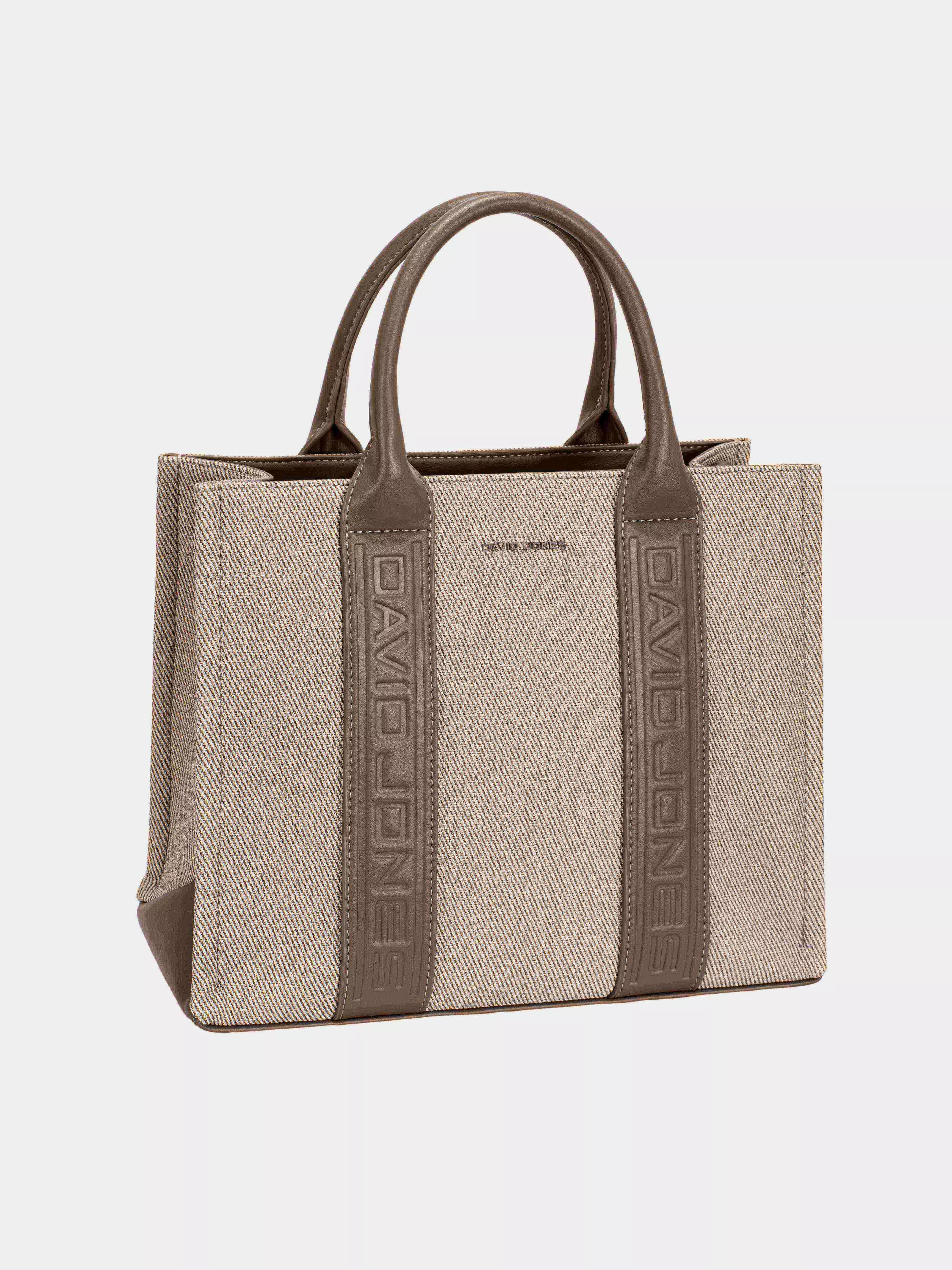 David Jones Canvas Tote Handbag with Contrast Leather Handles OutfitFlow