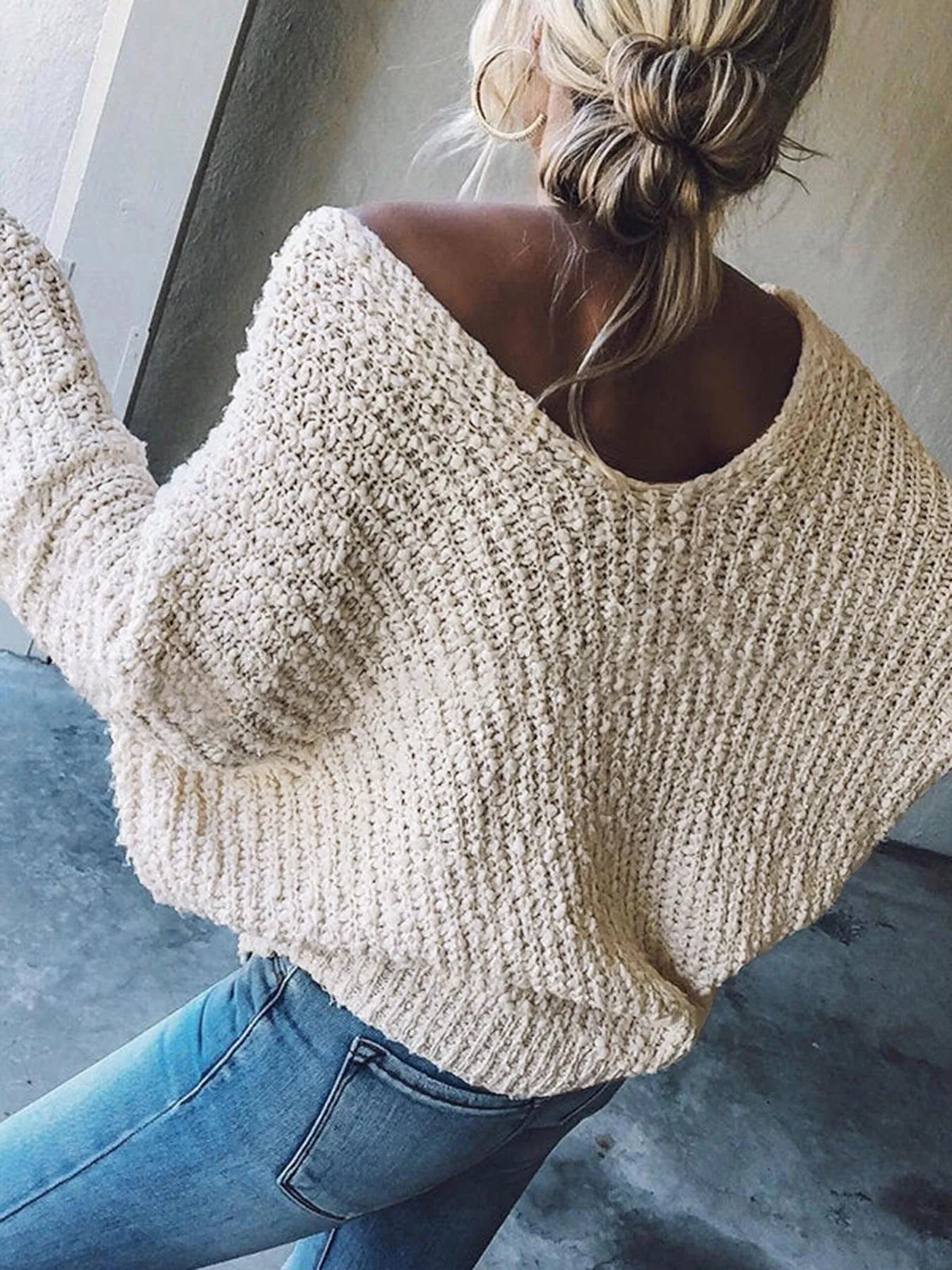 V-Neck Long Sleeve Sweater OutfitFlow