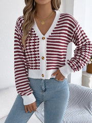 Striped Button-Up Cropped Cardigan OutfitFlow
