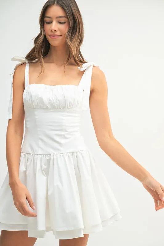 MABLE Shoulder Tie Corset Panel Mini Dress OutfitFlow